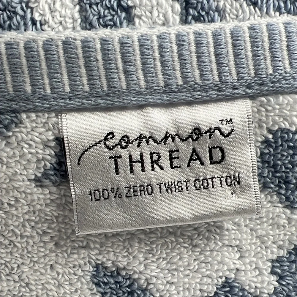 Common Thread Bath Towels Blue White Floral Plush 100% Cotton Set of 2 NEW